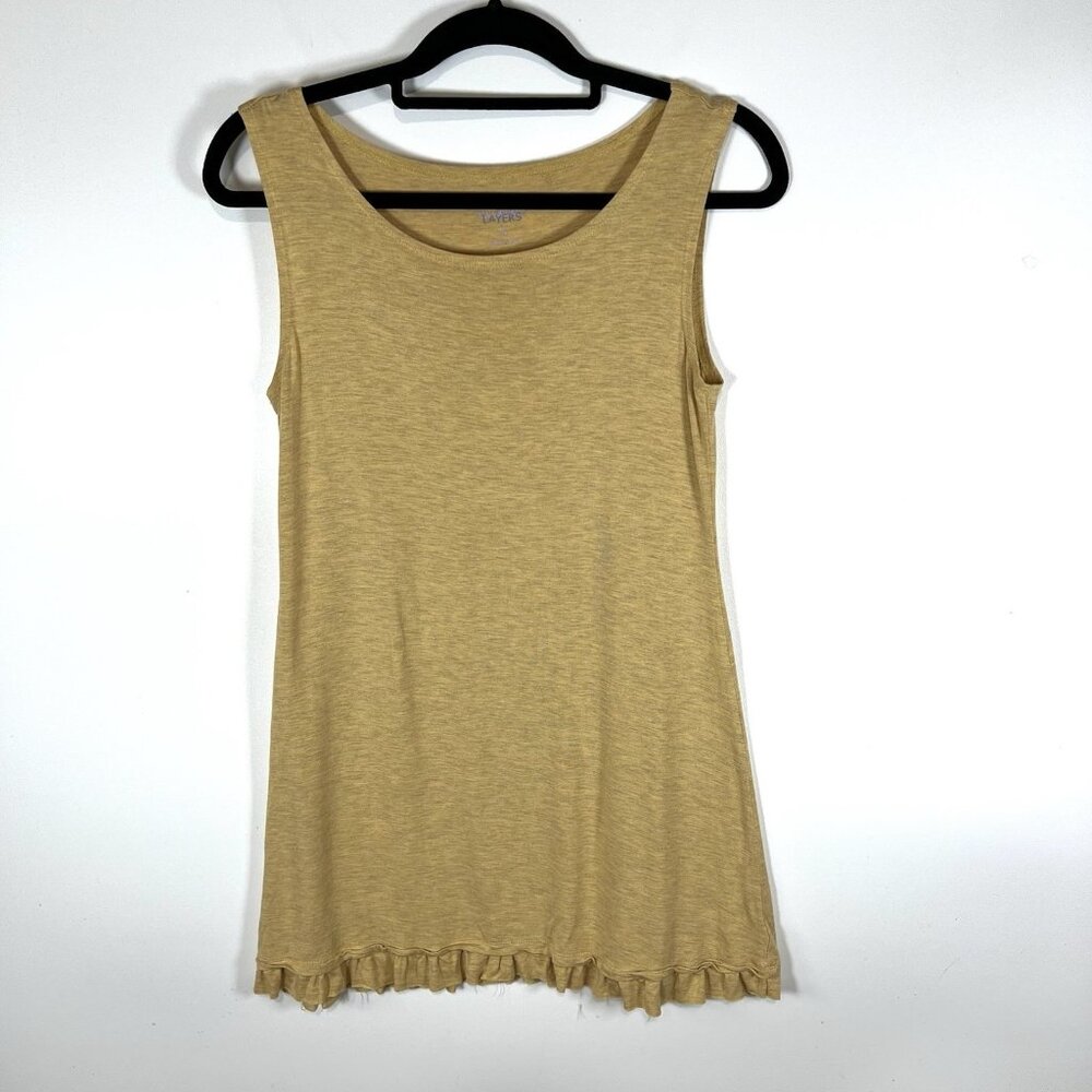 LOGO LAYERS Lori Goldstein‎ Womens Size S Yellow Jersey Knit Sleeveless Ruffle